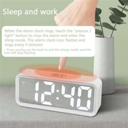 LED Mirror Screen Alarm Clock Digital Clock Snooze Time Date Temperature Display Night Lights Wall Clocks Lamp Rectangle Watch