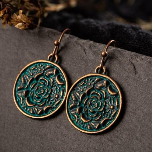 Vintage India Ethnic Flower Engraved Dangle Drop Earrings Hanging for Women 2020 Fashion Jewelry Accessories Wedding Ornaments