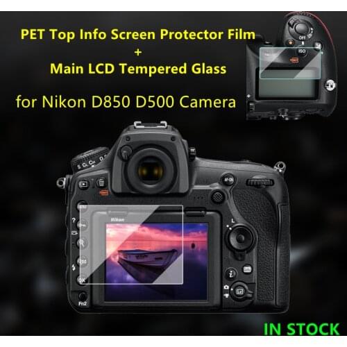 2PCS Protective Self-adhesive Glass Main LCD Display + Film Info Screen Protector Guard Cover for Nikon D850 D500 Camera