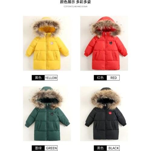 Girls Boys Winter Down Jackets Coats Fur Hoodie Children Down Snow Wear Warm Outerwear Boy Parka Girl Thick Coats Windproof