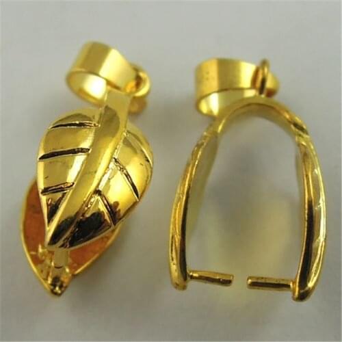 GraceAngie 12pcs Brass Gold-color Leaf Clasps End Pendant Charms Findings Handmade Jewelry Accessory 38138