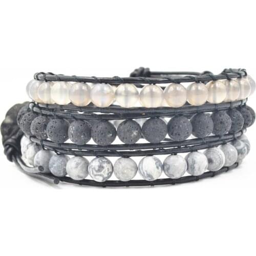 8mm Lava Stone Beads Wrap Bracelet for Women Ethnic Natural Stone Beaded Strand 3Layers Boho Bracelets Jewelry Dropshipping