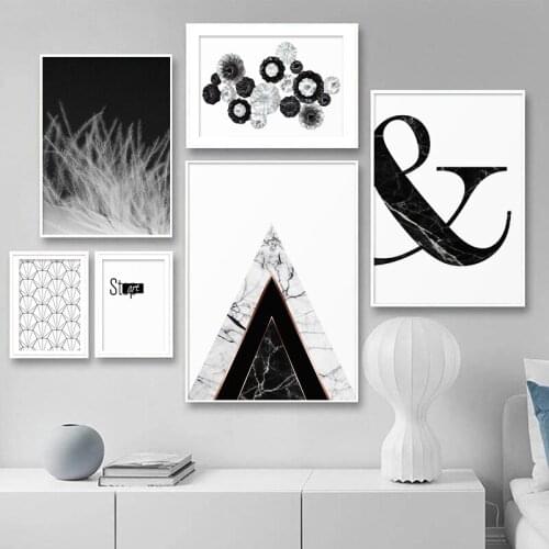 Abstract Marble Poster Wall Art Print Nordic Canvas Painting Feather Flowers Pictures for Living Room Modern Style Home Decor