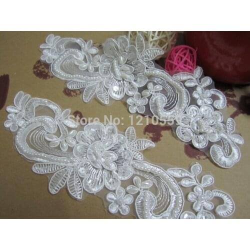 10 Pairs/20 Pieces Black IvoryHigh End Clothing Accessories Faux Pearl Luxury Mirror Floral Lace Applique In Pair Free Shipping