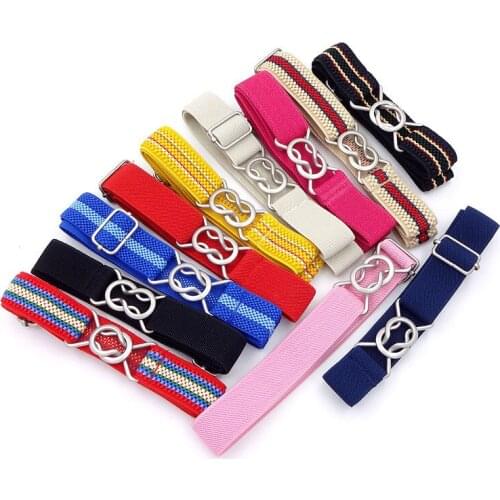 Free Shipping Candy Color stripe 1 Inch Wide Kids Children Elastic Waist Belt For Boys Girls