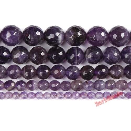 Natural Stone Faceted Dark Purple Amethysts Quartz Loose Beads 15" Strand 4 6 8 10 12 MM For Jewelry Making