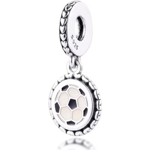 Beads 925 Sterling Silver Soccer Dangle Charm, Mixed Enamel Fit Charms Bracelets DIY Jewelry for Women Men Gift 02760