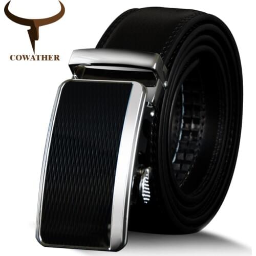 COWATHER Cowhide Leather Men Belt Cow Genuine Leather Male Strap Automatic Buckle Belt For Men Vintage Style Business Male Belt