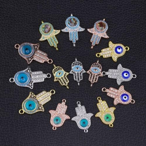New Rose Gold/Sliver Plated Fatima Hamsa Hand Evil Blue Eye Connectors For DIY Bracelets fit Jewelry Making Findings Accessories