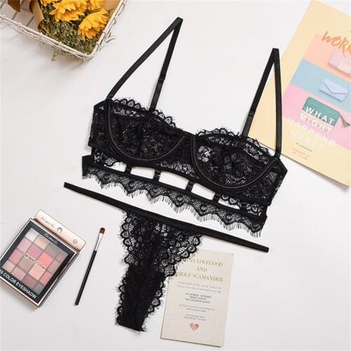 HUANBEAUTY New Sexy Lace Eyelash Lace Underwire Lingerie Set Women 2pcs Set Push Up Bra Set Underwear Party Set HB313