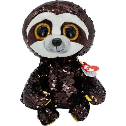 New Ty Big Eyes Peas Plush Stuffed Toy Animal Sparkling Sequins Brown Sloth Collection Doll Child Birthday Christmas Gift 15CM