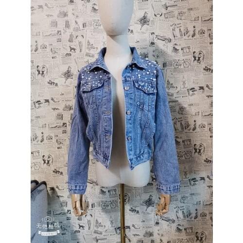 Womens Jacket Short Paragraph Bomber Coats Denim Female Autumn Fashion Beaded Jeans Jackets Large Size 5xl Coat Single-breasted