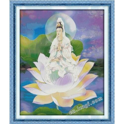 Kwan-yin sitting on lotus platform (4) cross stitch kit stamped 14ct 11ct hand embroidery DIY handmade needlework supplies bag