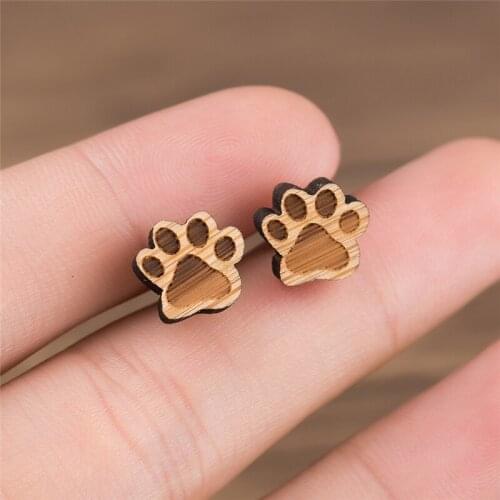 Paw Stud Earrings Small Wooden Earrings for Women Bijoux Piercing Jewelry Boho Tiny Animal Cute Cat earring
