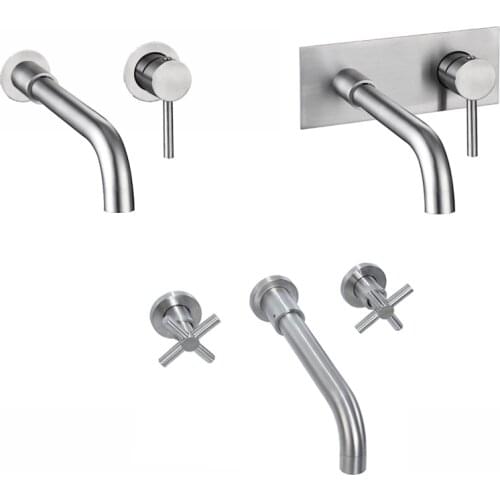 Stainless Steel Wall Mounted Basin Faucet Single Handle Mixer Tap Hot Cold Bathroom Swivel Spout Bath Mixers
