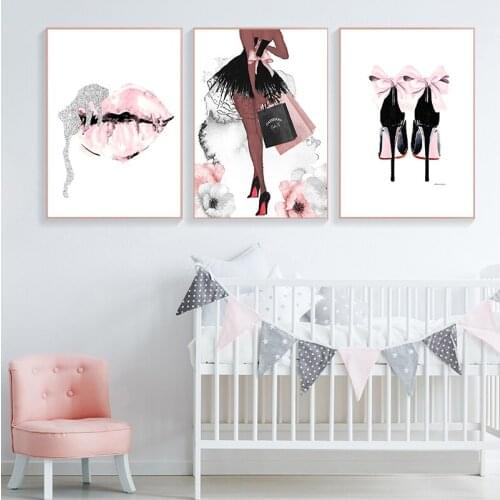 Fashion Wall Art Perfume Lips Poster Nordic Print High Heels Canvas Painting Woman Pictures for Living Room Modern Decoration