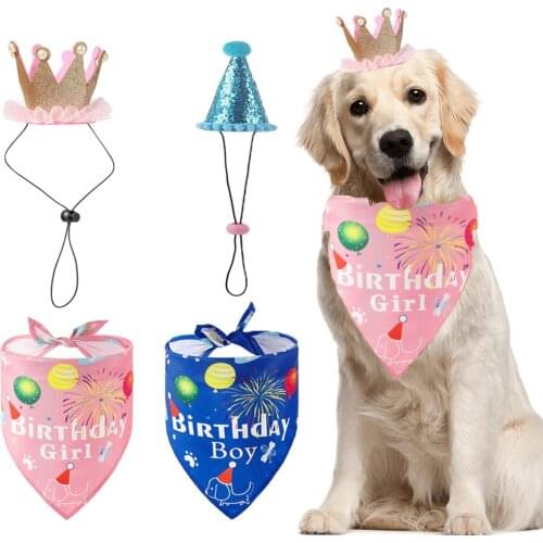Pet Birthday Party Hat Dog Birthday Saliva Towel Dog Triangle Scarf Cat Accessories Party Wear Decoration Pet Supplies