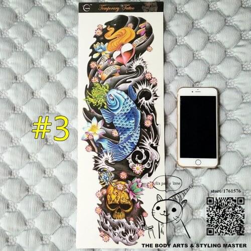 SHNAPIGN "The Fancy Carp" Full Sleeve Temporary Body Art, Flash Arm Tattoo Stickers 48*17cm Waterproof Henna Adult Sex Products