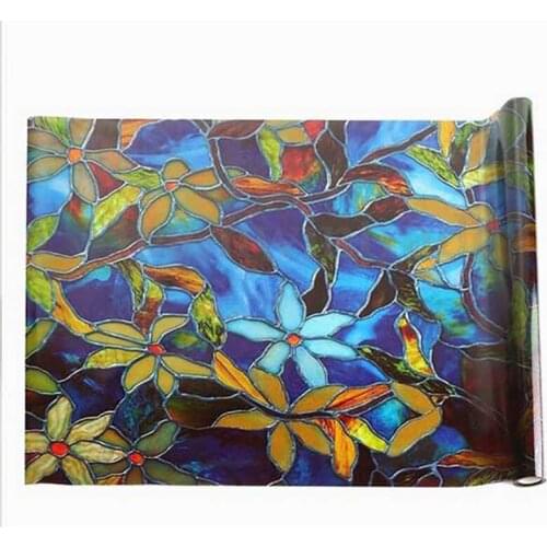 Window Sticker Static Cling Stained Glass Decorative Window Film Orchid Camellia Flower Film Stained Glass Window Sticker,45X200