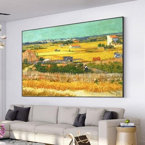 Harvest At La Crau By Van Gogh Landscape Canvas Painting Posters and Prints Wall Art Picture Reproductions for Living Room Decor