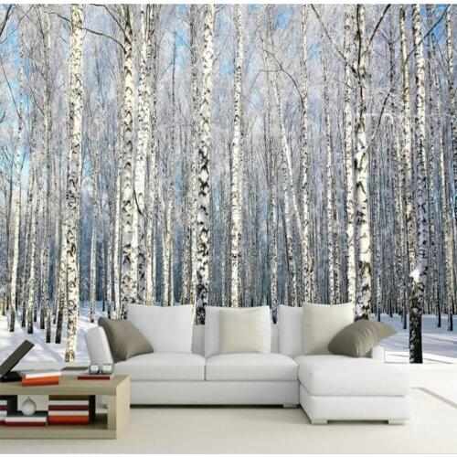 Wellyu Custom large frescoes birch forest snow landscape TV backdrop non - woven wallpaper papel de parede para quarto