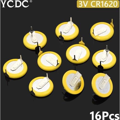YCDC 16Pcs 2 Tabs 3V CR1620 Coin Cell Battery For Main Board Toy Electronic Scale Soldering Pins Disposable Button Batteries