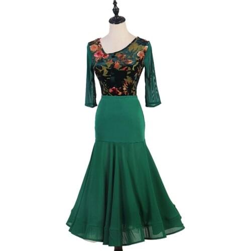 Green Ballroom dance suit top and skirt ballroom dance shirt sexy hip modern dance skirt big swing long skirt waltz skirt