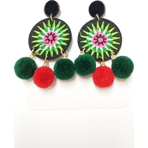 New Fashion Sun Flower Bohemian Ethnic Ball Earrings for Women Hanging Drop Earrings Jewelry