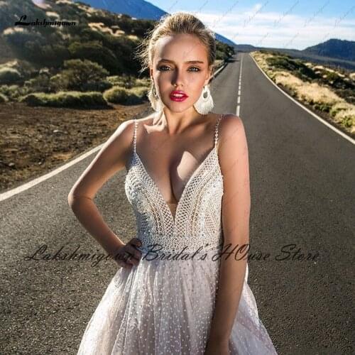 Vestido Novia Boho Blush Plush Pink Wedding Dress Summer 2021 New Mariage Bridal Lace Bodice Sexy Wedding Gowns Spaghetti Straps