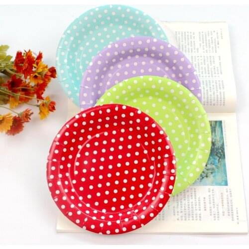 10pcs/lot 7Inch Round Dot Party Paper Plate candy festival disposable plate for birthday paper plates wedding christams supplies