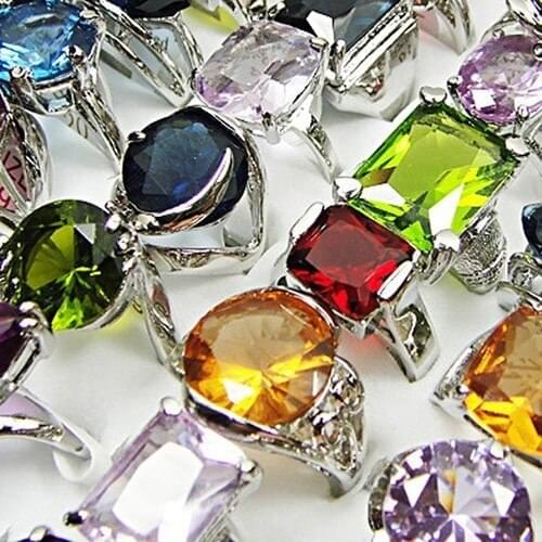 10Pcs Whole Jewelry Bulk Lots Fashion Women Crystal Zircon Silver Plated Rings LB034 Free Shipping