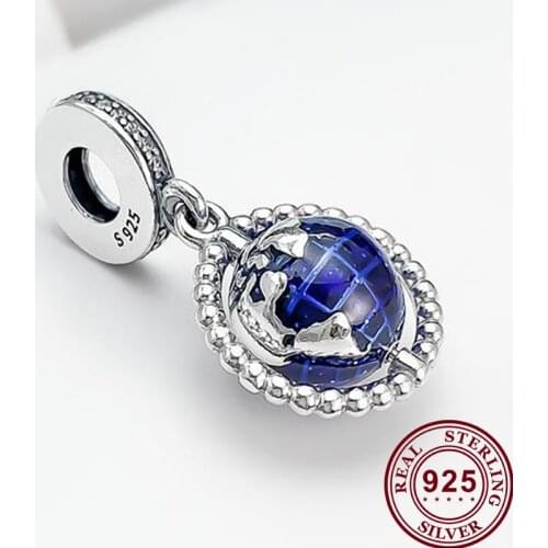 100% 925 Sterling Silver Charm Spinning World Map Pendant Fit Pandora Women Bracelet & Necklace Diy Jewelry