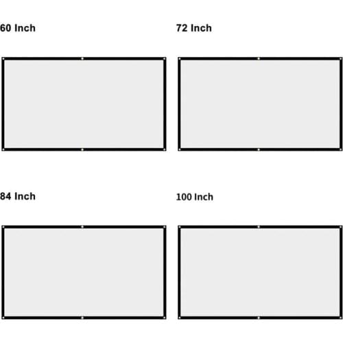 16:9 No Crease Foldable Projection Screen Portable White Projector Curtain 60/72/84/100 Inch for Home Theater Outdoor/Indoor Use