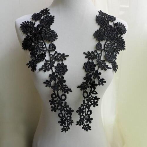 3 Pairs Black Lace Applique Collar Flower Lady Motify Venise Lace Trim Wedding Dress Garment Accessories