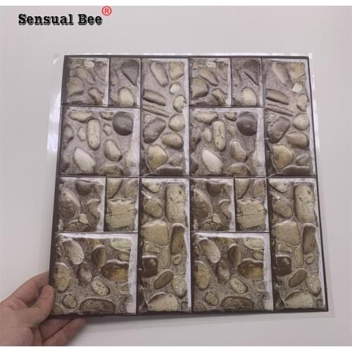 3D Cobblestone Vintage Brick Patten Emboss Tiles Wall Sticker Kitchen Bathroom Tile Decoration wall Decals DIY Vinyl Art Mural