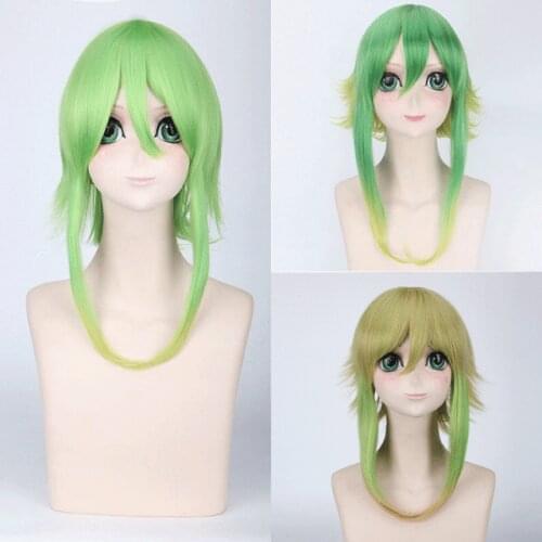 40CM Vocaloid Megpoid Gumi Cosplay Wig Green Golden Ombre Short Layered Fluffy Heat Resistant Synthetic Hair Wig