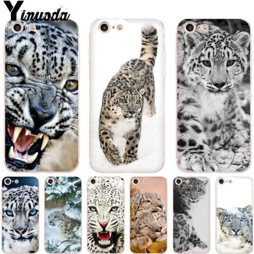 Yinuoda For iPhone 7 6 X Case Snow Leopard animal Transparent Phone Cover Case for iPhone 8 7 6 6S Plus X 5 5S SE XR XS XSMAX