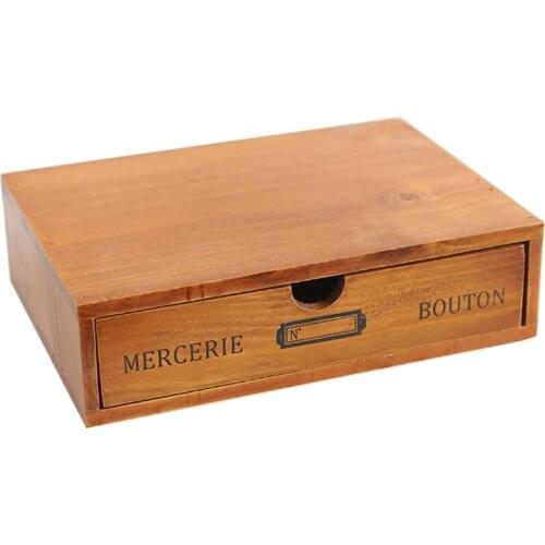 Wooden Retro 1 Tier Drawer Storage Box Rustic Cosmetic Jewelry Desktop Organizer
