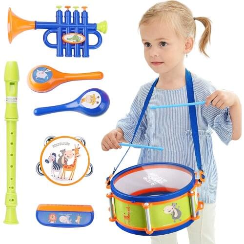 IPlay, iLearn Toddler Musical Instruments Toys, Kids Drum Set, Percussion,Trumpet, Maraca, Harmonica