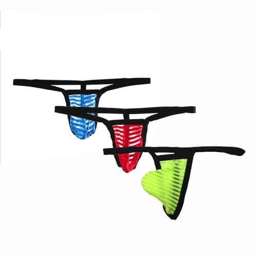 Breathable Stripe Thong Men T-back Thin Low-Waisted Underpants Sexy Underwear G String Man Sexy Thong