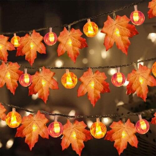 Thanksgiving Halloween Pumpkin Lights Maple Leaves Garland String Lights for Halloween Christmas Party Thanksgiving Day Decor