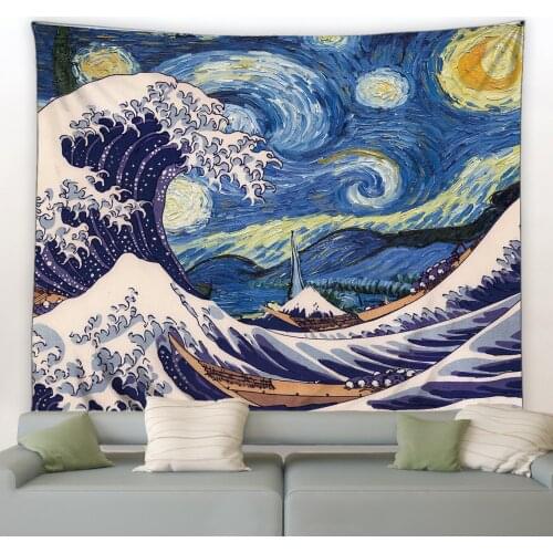 Landscape Printed Tapestry Ink Painting Wall Hanging Mandala Starry Sky Tapestries Boho Background Decor Cloth Bedroom Blanket