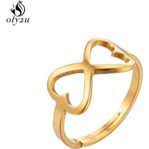 Korean Hollow Out Double Heart Open Rings for Women Young Girl Adjustable Smooth Love Finger Ring Party Jewelry Accessories 2021
