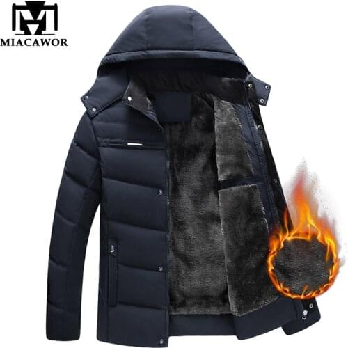 MIACAWOR 2020 New Winter Jackets Men Hooded Down Parka Men Fleece Thicken Warm Coats Men Windproof Outwear Casual Overcoat J651