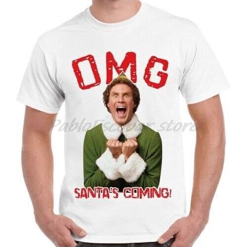 The Elf Christmas Santas Coming Will Ferrel I Know Him Gift Retro T Shirt men white tshirt summer tee-shirt plus size 4XL 5XL
