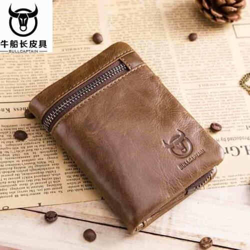 Bull Captain Mens Leather Wallet Multifunctional Folding Multi-Card-Slot Leather Handmade Wallet Drivers License Wallet
