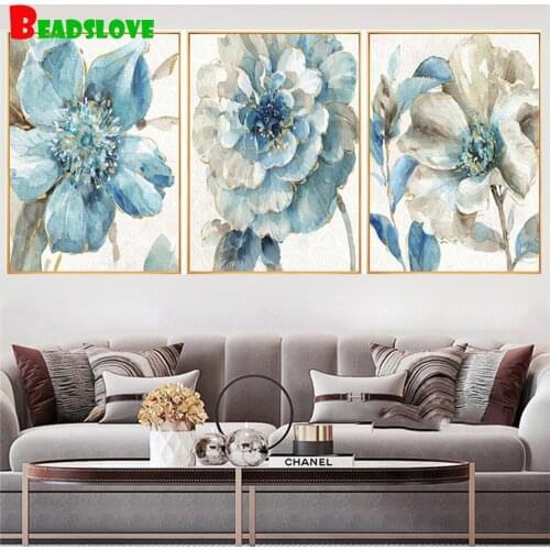 DIY Modern Triptych Full Diamond Painting Elegant flower American Style bag Diamond Embroidery Home Decor 3 piece Painting