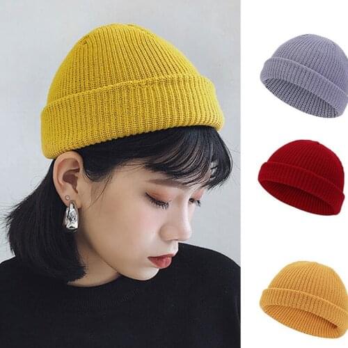 New Knitted Cuff Beanie hat for women Brimless Autumn Solid Fisherman Girls Skull Hats Docker Warm Fisherman vintage knitted hat