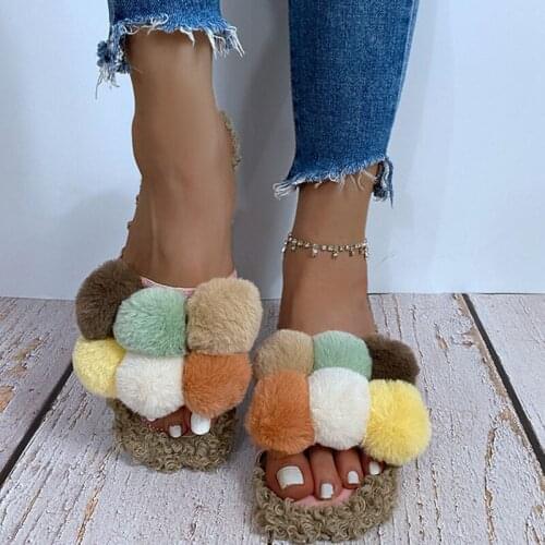 New Women Fur Slippers Winter Slides Fluffy Furry Sandals Women Flip Flops Home Slippers Hot Ladies Plush Shoes