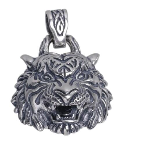 NEW 100% 925 Silver Tiger Pendant Necklace 925 Sterling Silver Power Tiger Head Pendant Good Luck Beast Pendant